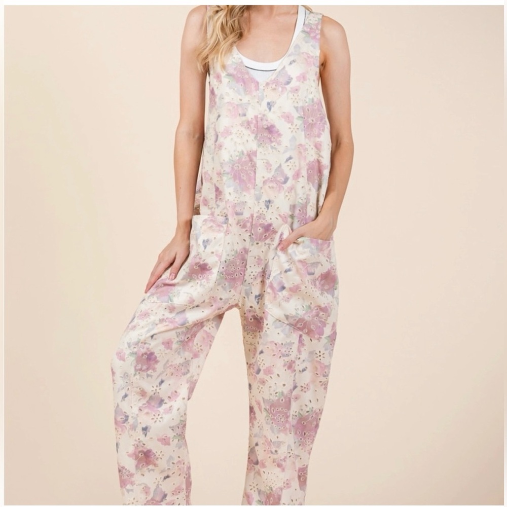 Jumpsuit- Watercolor Floral Eyelet — Size 2X (NEW)